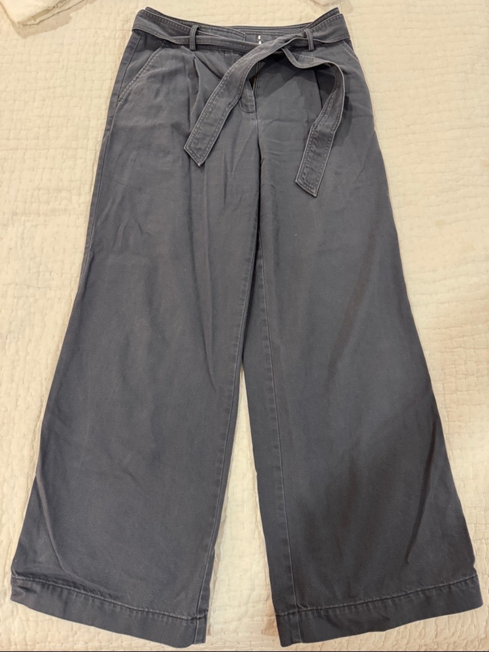 LOFT Dark Charcoal Wide-Leg Pants with Tie Waist